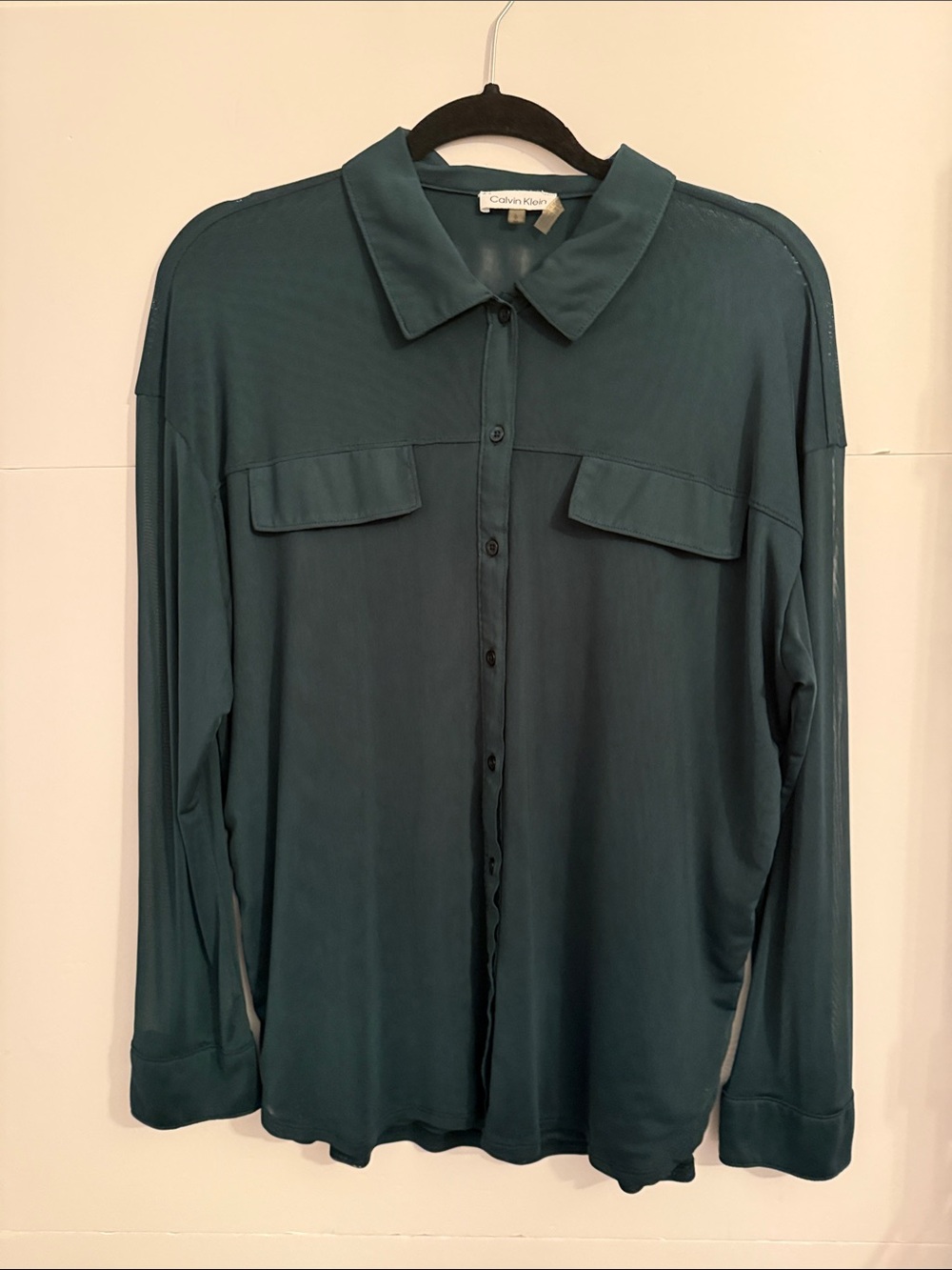 Calvin Klein Olive green Long-Sleeve super sheer Button Shirt